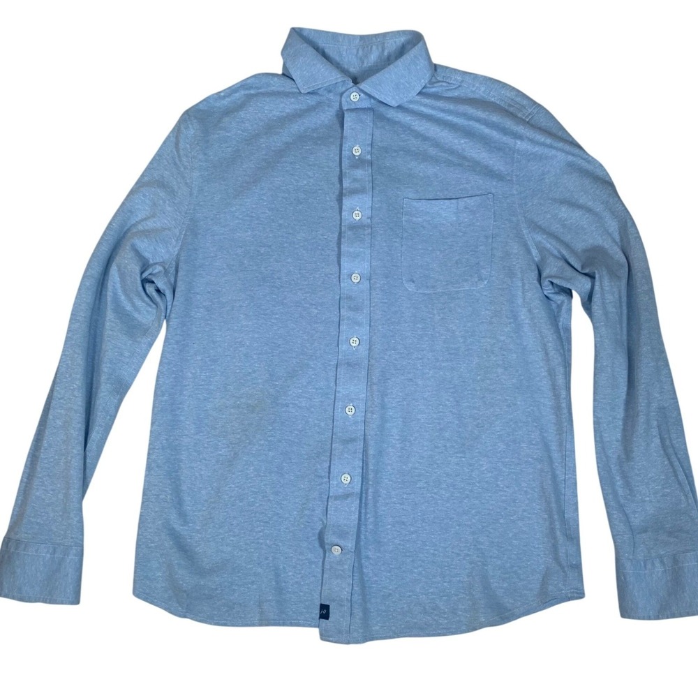 Johnnie-O Hangin Out Button Down Mens Large Blue Good Jersey Knit Untucked Shirt